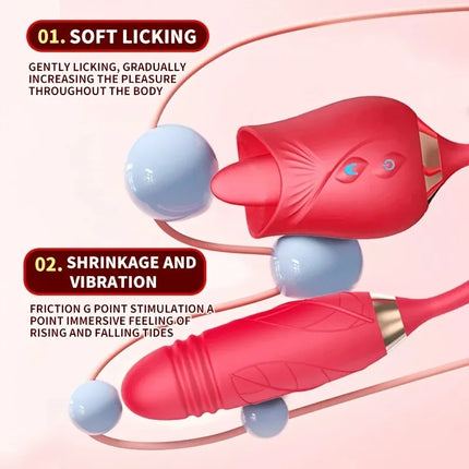 Rose Tongue Vibrator for Women Powerful Licking Clitoris Stimulation Telescopic Dildo Thrusting Licking Vagin Massager Sex Toys