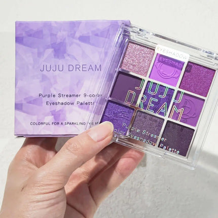 JUJU Purple Fringe 9 color eyeshadow tray - mixed berry and purple tones, matte shimmer - smoky, natural and charming