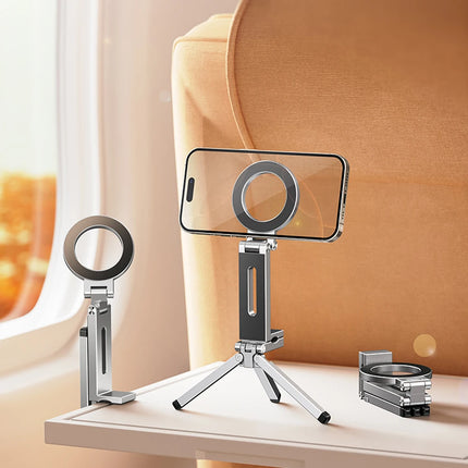 For Magsafe Airplane Phone Holder Foldable Tripod Portable Magnetic Phone Holder 360 Rotating Travel Phone Stand