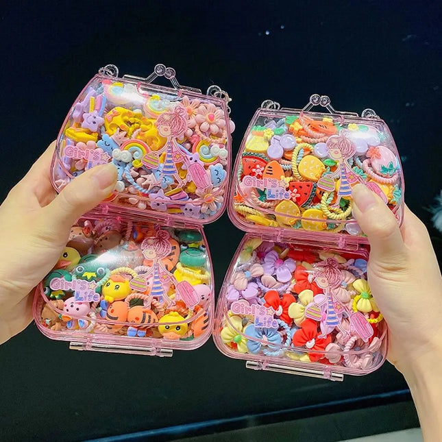 Fashion Cute Cartoon Hair Ropes Sweet High Elastic Rubber Bands Headwear with Handheld Box Bow Hair Ties for Kids
