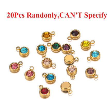20pcs Stainless Steel 6mm Gold Rhinestone Beads Crystal Charms Zircon Pendants for DIY Necklace Bracelet Jewelry Making Findings
