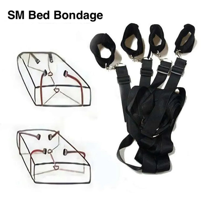 18+ BDSM Bed Restraint Strap System SM Slave Handcuff Leg Split Bondage Gear Adjustable Nylon Handcuff Leg Cuffs Sex Toy Sets
