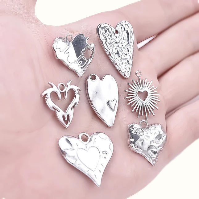 Elegant Love Breloques Stainless Steel Pendants For Jewelry Making Bulk Heart Charm Pendant 5pcs/Lot Materials To Make Bracelets