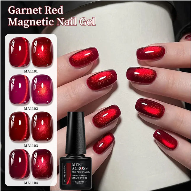 Garnet Red Cat Magnetic Gel Nail Polish Sparkling Glitter Semi Permanent Soak Off UV Gel Varnish For Valentine's Nail Supplies
