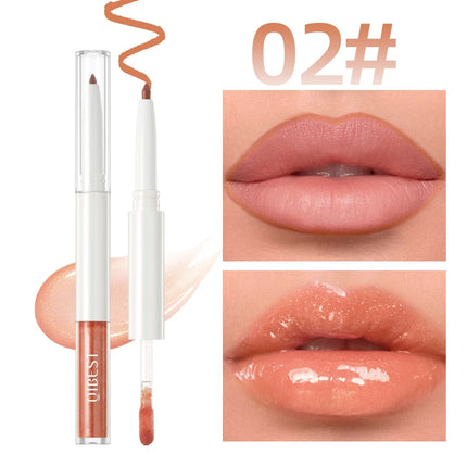 Double Head Mirror Lip Glaze 2 in 1 Lipliner Pen Water Light Lip Gloss Makeup Set Matte Velvet Lip Liner Pencil Contour Cosmetic