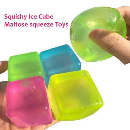 Squishy Ice Cube Maltose Fidgets Toys Soft Mochi Anti Stress Squeeze Toy Transparent Square Decompression Gifts for Friend Adult