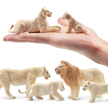 6Pcs Simulation White Lion Family Animals Model Toy Mini Lions Figures Dolls Action Figurines Toys for Children Set Gift