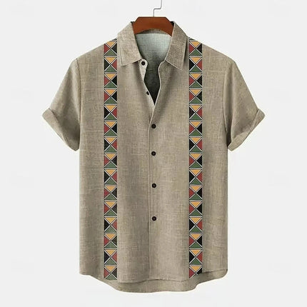 Men's High-Quality Linen Short-Sleeved Shirt Hawaii 3D Printed Collar Vacation Casual Style Loose Breathable Fit
