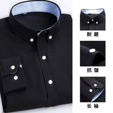 New Men's Oxford Spinning Short Sleeve Solid Color Tooling Business Casual White Shirt Slim Fit Trend Long Sleeve Casual Shirts