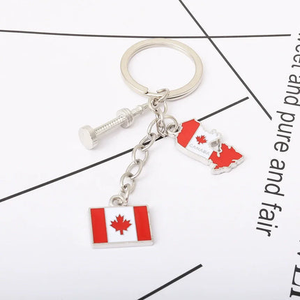 Canada Maple Leaf Flag Map Keychain Pendant Key Ring Fashion Travel Metal Keyring Tourist Souvenir Jewelry Gift for Men Women