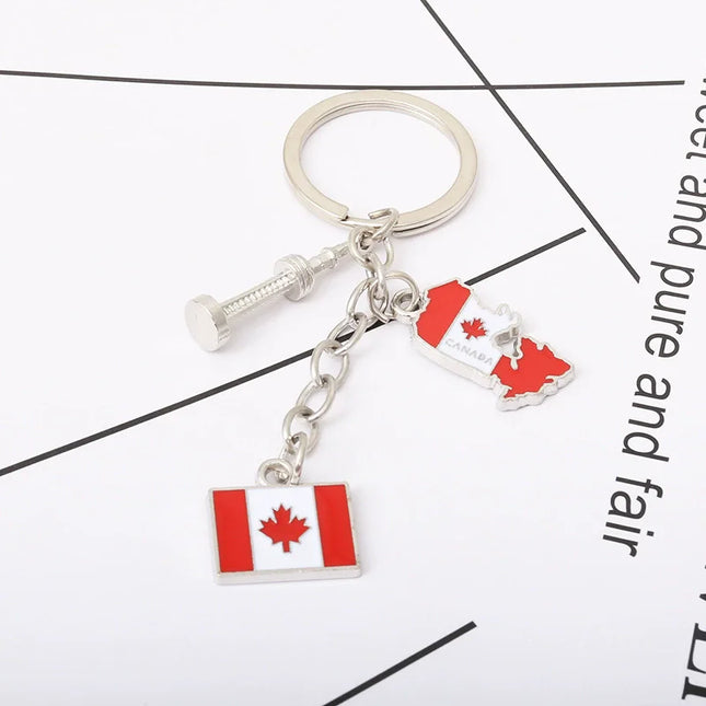 Canada Maple Leaf Flag Map Keychain Pendant Key Ring Fashion Travel Metal Keyring Tourist Souvenir Jewelry Gift for Men Women
