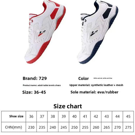 New 729 table tennis shoes for men, breathable and women, anti slip, professional competition and training sports shoes