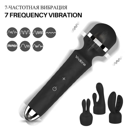 Nalone Powerful Vibrator Optional 3 Nozzles USB Recharge Magic Wand AV Vibrator Massager Vibration Dildo Adult 18+ Women Sex Toy