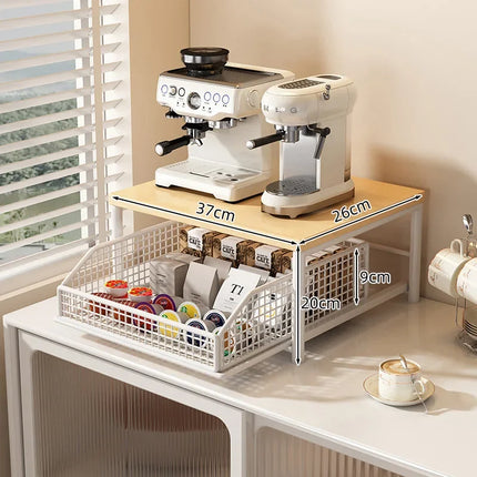Modern kitchen microwave rack storage rack - sturdy solid wood and metal structure, space-saving countertop storage rack