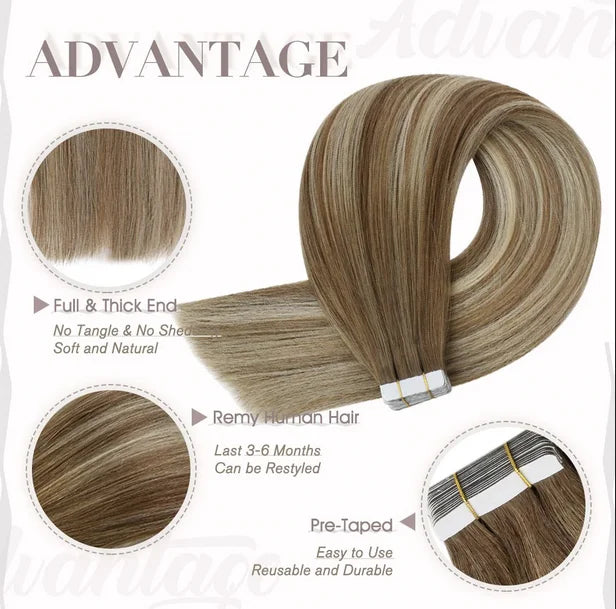 Full Shine Tape in Hair Extensions Remy Human Hair Balayage Highlights Natural Hair For Salon