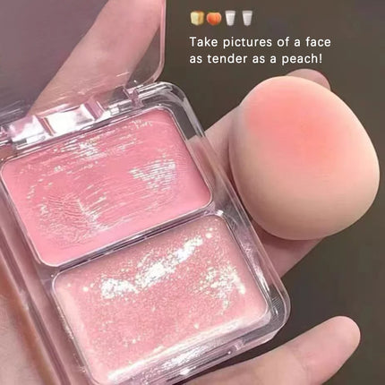 Two-color jelly glow blush, milk peach pink apricot red gem rouge Korean makeup, cream texture, low saturation brightening