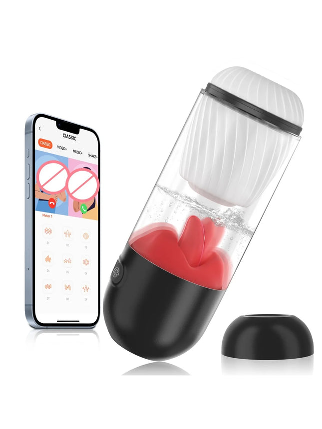 360° Swinging Tongue Deep Throat for Penis, 9-Mode Licking Oral Sex Blowjob Silicone Masturbation Cup Pocket Pussy for Penis