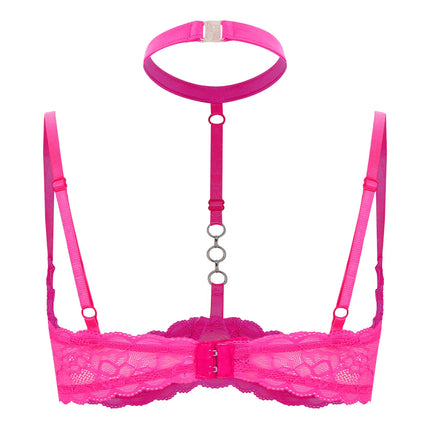 Womens 1/4 Cups Underwire Hollow Out Open Cup Nipples Bra Halter O Ring Exposed Lace Push Up Brassiere Lingerie Bra Underwear