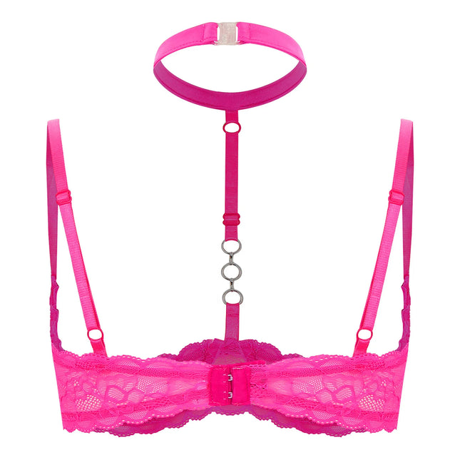 Women's 1/4 Cup Underwire Hollow Out Open Cup Nipple Bra Halter O-Ring Exposed Lace Push-Up Bralette Lingerie Bra Underwear