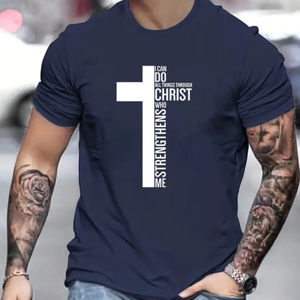 Men's Summer 100% Cotton Fashion Cross Graphic Printed Loose Large Casual Round Neck Short Sleeve T-shirt