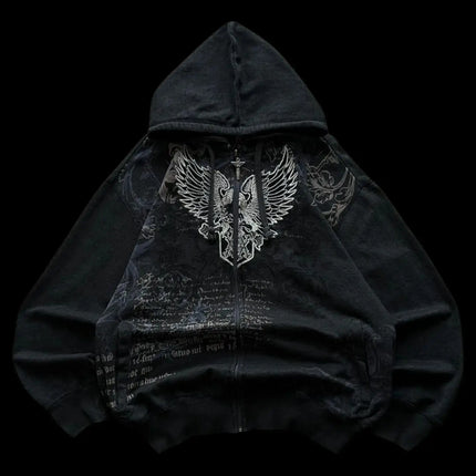 Street Y2K New Hip Hop Joker Fleece Thickened Zipper Hoodie Women Harajuku Casual Loose Punk Sweatshirt Couple Trend Warm Hoodie