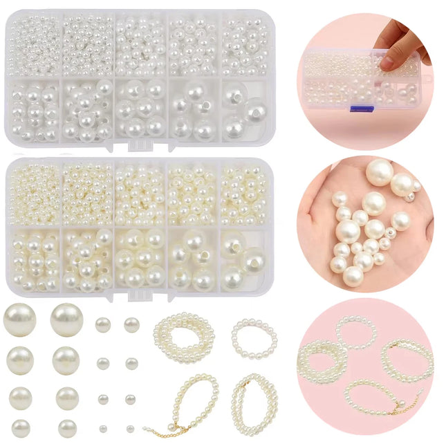 3-14mm Acrylic Imitation Pearl Beads 800pcs DIY Jewelry Making Kit for Necklace Bracelet Artware Decoration