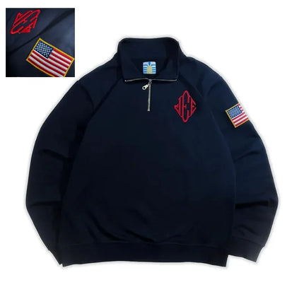 Embroidered Sweatshirt Y2K Retro Stand Collar Quarter Zip Pullover Oversized Casual Sports Streetwear Men's Unisex