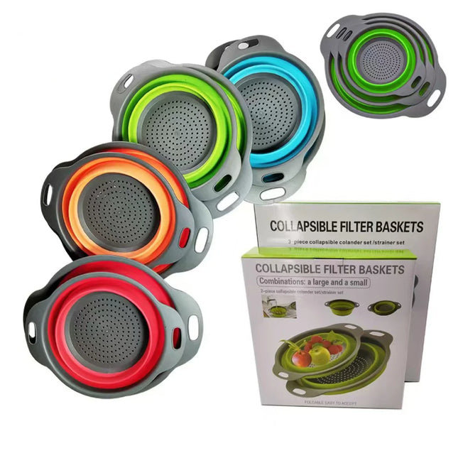 Silicone Vegetable and Fruit Cleaning and Drainage Basket Cleaning Basket Folding Water Filter Net Kitchen Gadgets Foldable