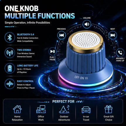 Portable Bluetooth Speaker Wireless Magnetic Knob Speakers TWS Mini Audio Player With Colorful LED Light Stereo Surround Sound