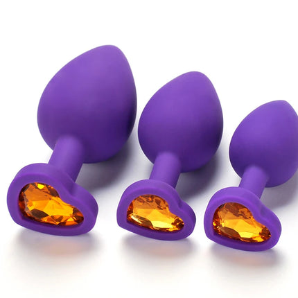 Silicone Anal Plug Adult Toys for Men Women Heart Crystal Anal Trainer for Couples Sex Toys Silicone Butt Plug Anal Toy 3 Sizes