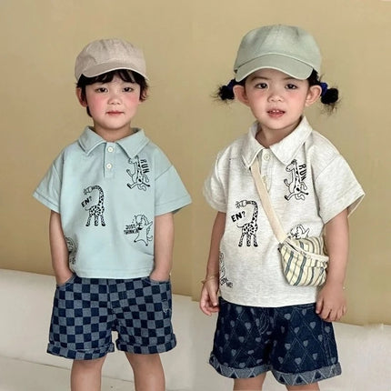 Kids Shirts 2026 Summer Spring Shirt for 1-10 Years New Girls Boys Short-sleeved Blouses Cartoon Baby Fashion Tops