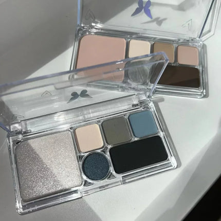 6 Colors Eye Shadow Palette Punk Smoky Black Glitter Pearly Eyeshadow Palette Korean Shiny Blue Eyeshadow Contour Blush Makeup