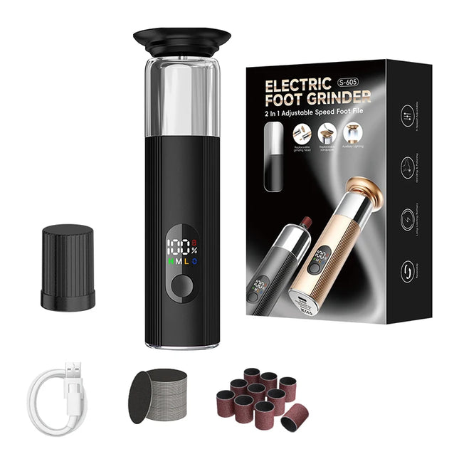 2-in-1 Electric Foot Grinder & Nail Grinder with 60 Sanding Discs Anti-Slip Striped Grip Aluminum Alloy Electric Callus Remover