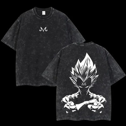 2026 Summer Dragon Ball Majin Vegeta Vintage Anime T-shirt Men's Pure Cotton Washed Tees Casual Loose Sports Daily Short Sleeve
