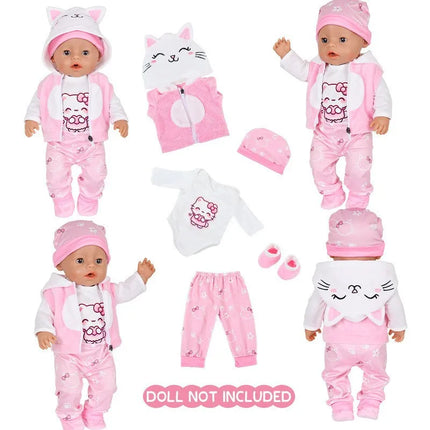 18 Inch Reborn Doll Clothes Set Cute Cat Elephant Panda Hooded Outfit Bodysuit Pants Hat Shoes Soft Plush Doll Accessories Gifts