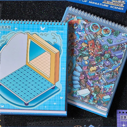 Kawaii 3D Cartoon Miniature Scene Stickers Book Collection Pocket House Stacking Stickers DIY Handmade Scrapbook Decoration
