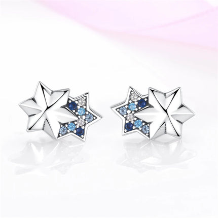 Real 925 Sterling Silver Star Earrings For Women Sparkling Zircon Ear Studs Luxury Fine Engagement Wedding Jewelry Gift For Girl