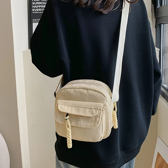 Simple Corduroy Crossbody Bag Fashionable Solid Color Casual Cloth Bags Vintage Casual Adjustable Unisex Shoulder Crossbody Bag