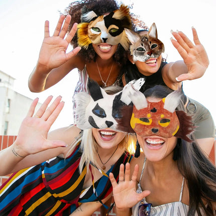 6/12 Sets Therian Mask Kit Paper Blank Masks Half Face Hand-painted Cat Mask DIY Masks For Masquerade Cosplay Party Gifts