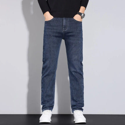 2026 New Business Men's Jeans Casual Straight Stretch Fashion Classic Blue Black Work Denim Pant Trousers Male Clothing