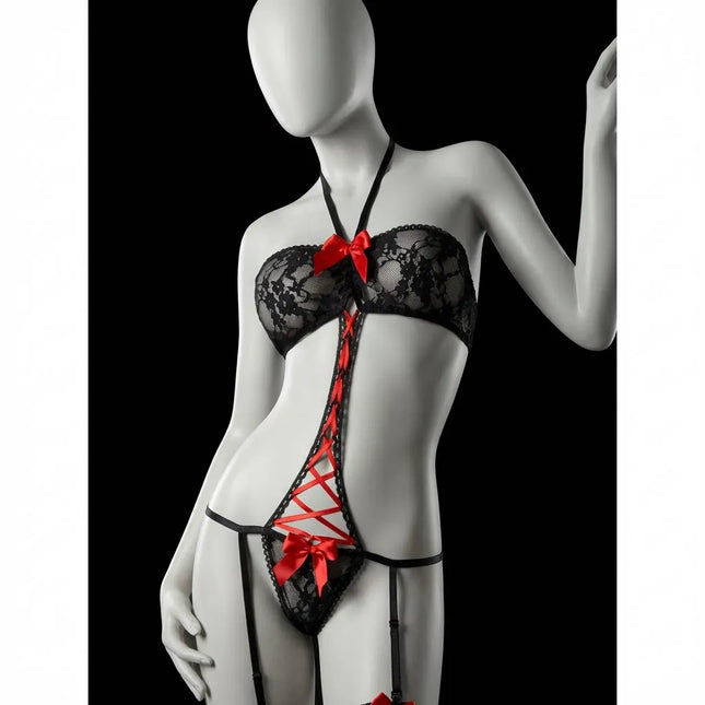 Thierry is flirting with a couple, using erotic, transparent female sex products and thongs connected to a bra for women to enhance the sexual atmosphere.