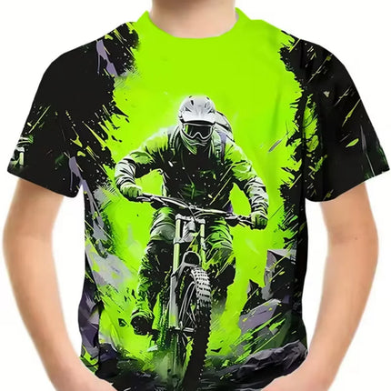 Motorcycle Rider Boys T-Shirt 3D Printed T-Shirt for Boy 2-10Y Short Sleeve Tee Top Baby Child Summer Trendy Street Children Top