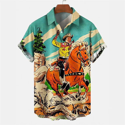 2024 Men's Hawaiian Shirt Poker Print Casual Fashion Lapel Collar Beach Vintage Shirt