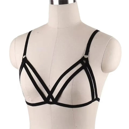 Black Hollow Out Harness Strappy Lingerie Bondage Body Sexy Bra Lingerie Crop Tops Cage Lingerie Harness Belt Fetish Wear Women