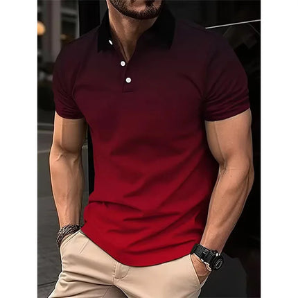 Men's 3D Fashion Gradient Polo Shirt, Lapel Golf Shirt, Short Sleeved Printed Button Up Clothing