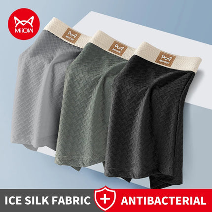 MiiOW 3Pcs Ice Silk Men Jacquard Boxer Shorts 10A Antibacterial Men's Panties Man Underpants Men's Refreshing Sports Underwear