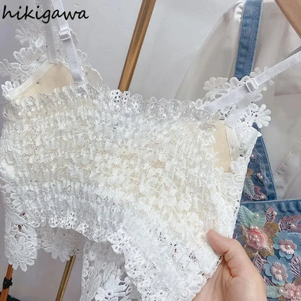 Women's Clothing Heavy Beaded Floral Tank Sexy Crop Tops Ropa Mujer Lace Butterfly Top Navel-Baring Sexy Cropped Top Summer Camis
