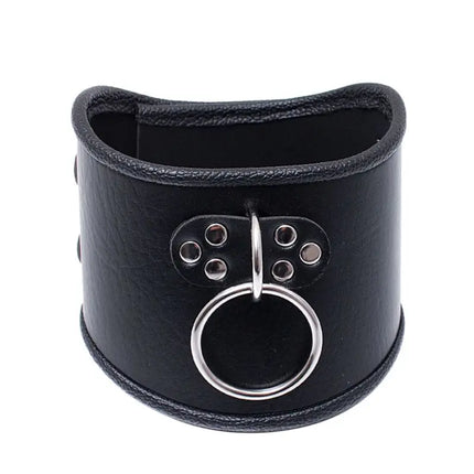 Leather BDSM Bondage Posture Neck Collar With Pullring Lockable Chastity Belt,Adjust Collar Ring Slave Neck Harnes Strap Sex Toy