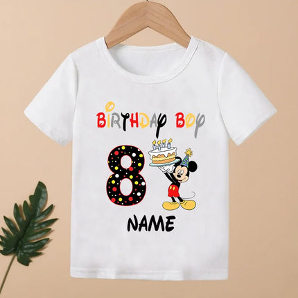 Mickey Mouse Print Cartoon Girls Clothes 1 2 3 4 5 6 7 8 9 Years Happy Birthday Custom Name Kids T-shirt Baby Children T-Shirt