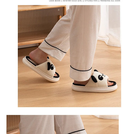 Home Slippers Panda Cat Women Summer Cute Linen Couples Indoor House Non-Slip Thick Funny Sandals Cartoon Kawaii Shoes 2025 New